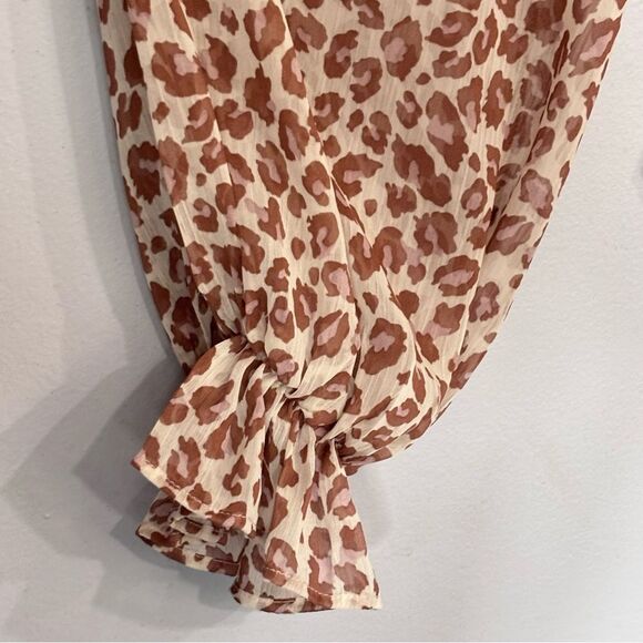 Lulu’s | Women’s Ivory Brown Sheer Blush Animal Print Long Sleeve Blouse Size M - Picture 10 of 16